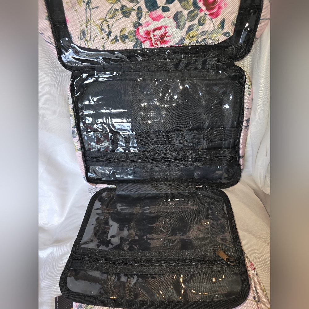Floral Pink Travel Bag And Travel Cosmetic Pouch 2 Piece - Picture 5 of 5